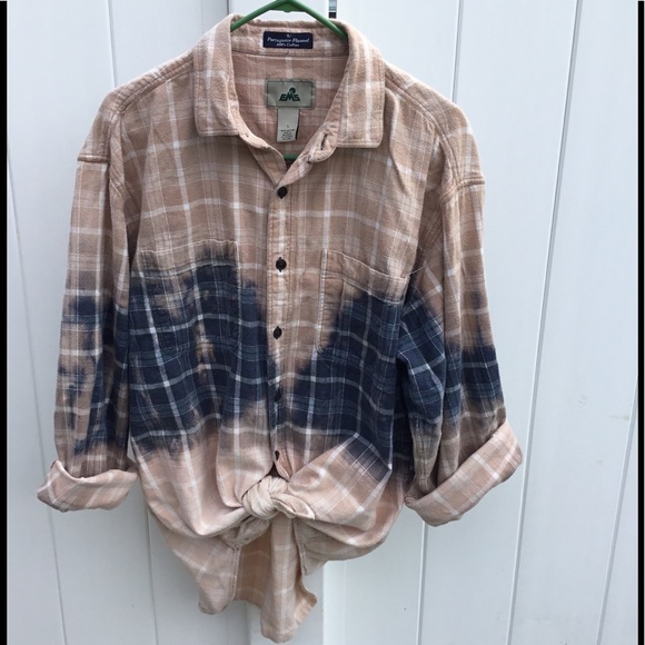 EMS Tops - Bleached boyfriend flannel button down shirt